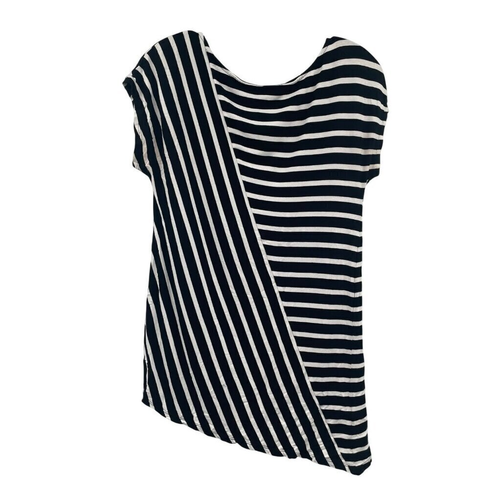 WHBM Womens Striped Top Asymmetric Hem Black/White Size XXS